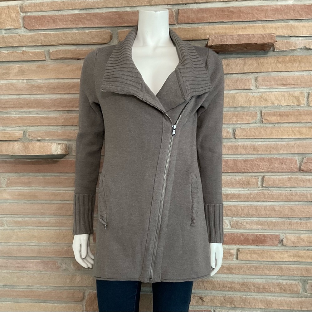 Athleta Wool Blend Long Zipper Cardigan Taupe Gray Small